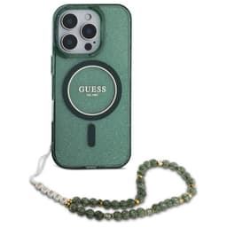 Guess iPhone 16 Pro Max Mobilskal MagSafe IML Glitter Med Strap - Grön