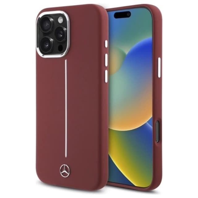 Mercedes telefontaske til iPhone 16 Pro Max MagSafe silikone hvid stribe - rød