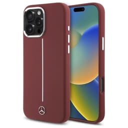 Mercedes telefontaske til iPhone 16 Pro Max MagSafe silikone hvid stribe - rød