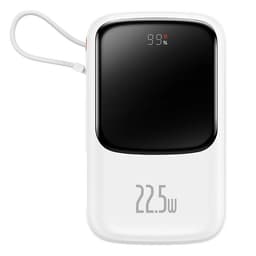 Baseus Powerbank Qpow 10000mAh 22.5W med Inbyggd USB-C Kabel - Vit