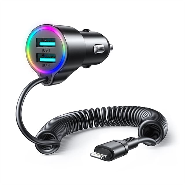 Joyroom 3in1 Billaddare 2x USB Till Lightning Kabel 1.5m 17W - Svart