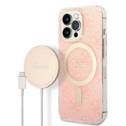 Guess iPhone 13 Pro Magsafe Case Print + Trådløs Oplader - Lyserød