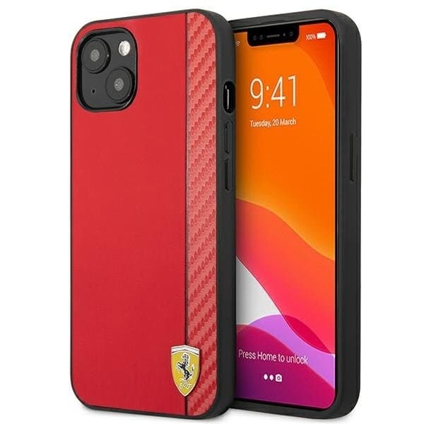 Ferrari On Track Carbon Stripe Taske til iPhone 13 Mini - Rød