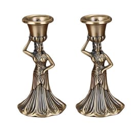 Vintage egyptiläistyylinen yksipäinen kynttilänjalka - Antiikki pronssinen sinkkiseos kynttilänjalka (2 kpl)