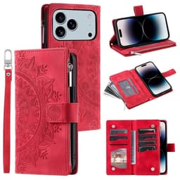 Plånboksfodral kompatibelt med iPhone 17 Pro Max, Fodral Skal Mandala blommönster - Röd
