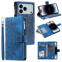 Plånboksfodral kompatibelt med iPhone 17 Pro Max, Fodral Skal Mandala blommönster - Blå