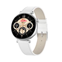 Älykello - Hopeinen kellotaulu valkoisella nahkarannekkeella: AI, EKG ja terveyden seuranta