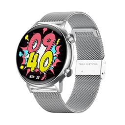 Hopeanvärinen älykello harmaalla ruostumattomasta teräksestä valmistetulla rannekkeella - Bluetooth, NFC ja terveyden seuranta