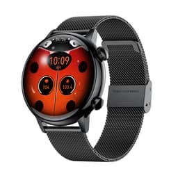 Musta ruostumattomasta teräksestä valmistettu älykello Bluetooth-puheluilla ja terveyden seurannalla