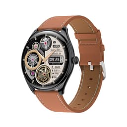 Bluetooth-puhelutoiminnolla varustettu älykello - musta kellotaulu ruskealla PU-nahkarannekkeella