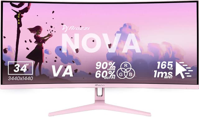 Arozzi Nova UWQHD | VA | 165 Hz | 34" gamingskärm (rosa)