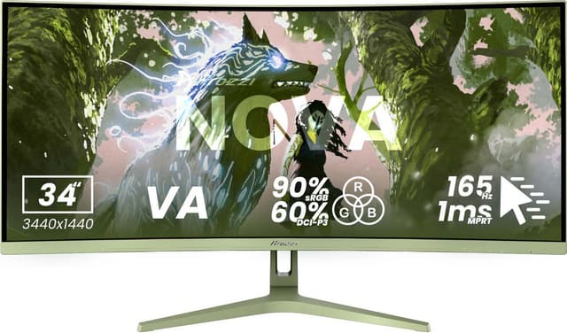 Arozzi Nova UWQHD | VA | 165 Hz | 34" gaming-skærm (skovgrøn)