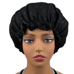 Kaksinkertainen pitsisilkkinen unimyssy hiusten kauneuteen ja unen apuun Musta