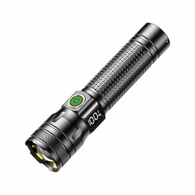 Ladattava LED-valkoinen laser taskulamppu digitaalisella näytöllä ja ...