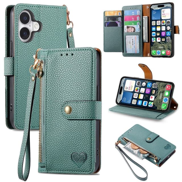 For iPhone 17 Skal RFID-blockering Dragkedjeficka Plånboksfodral med Rem