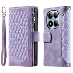 För Xiaomi Redmi Note 15 Pro 5G Zipper Wallet Case Rhombus Stitching Line Telefonfodral