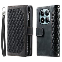 För Xiaomi Redmi Note 15 Pro 5G Zipper Wallet Case Rhombus Stitching Line Telefonfodral