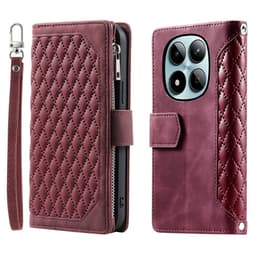 För Xiaomi Redmi Note 15 Pro 5G Zipper Wallet Case Rhombus Stitching Line Telefonfodral