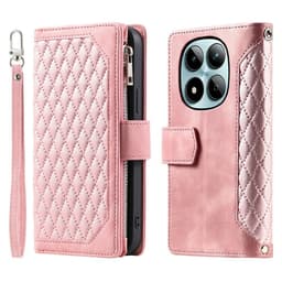 För Xiaomi Redmi Note 15 Pro 5G Zipper Wallet Case Rhombus Stitching Line Telefonfodral