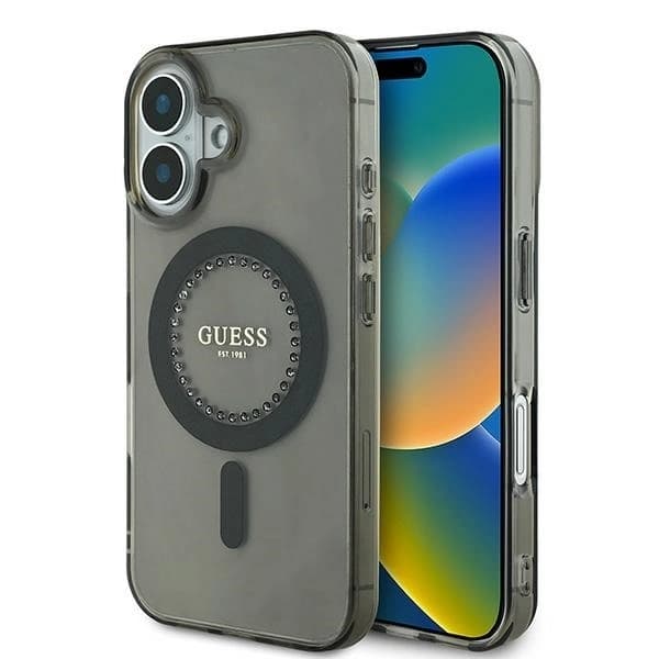 Guess telefontaske til iPhone 16 MagSafe IML Rhinestone - Sort