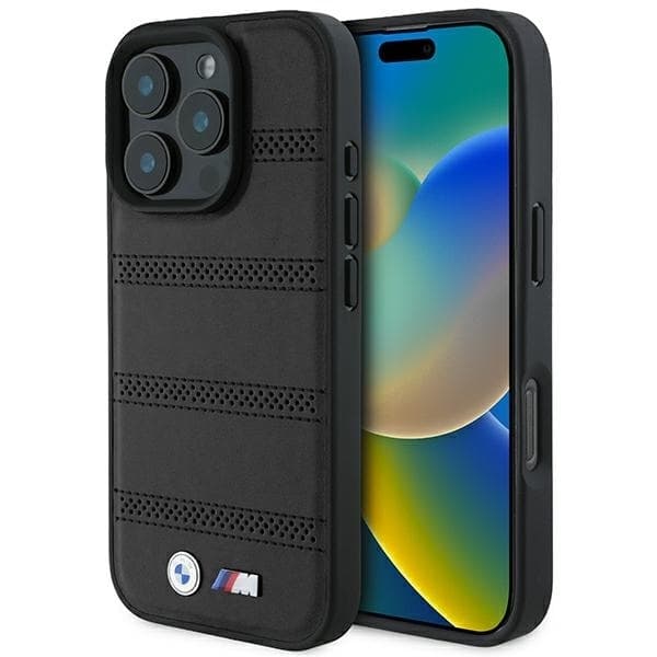 BMW iPhone 16 Pro Mobilskal MagSafe Perforated Stitched - Svart