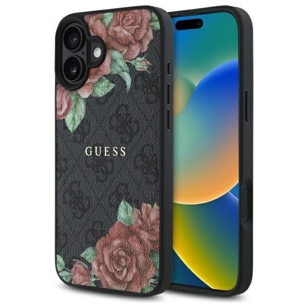 Guess telefonetui til iPhone 16 MagSafe 4G Blomsterprint - Sort
