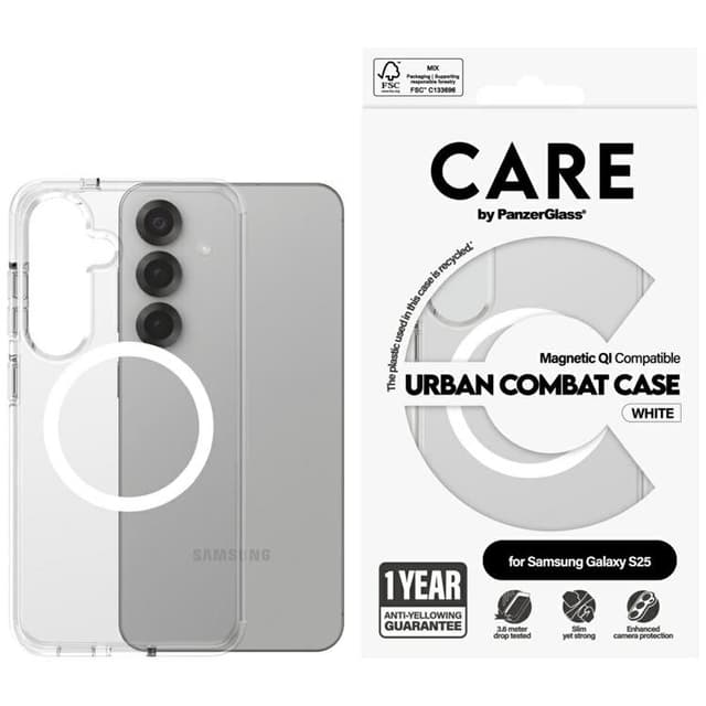 CARE By PanzerGlass Mobilskal till Galaxy S25 MagSafe QI Urban Combat - Vit