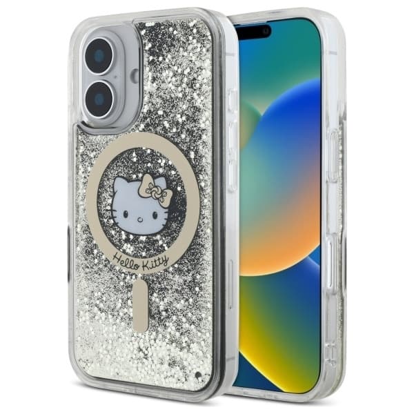 Hello Kitty Mobilskal till iPhone 16 MagSafe Liquid Glitter - Svart Guld