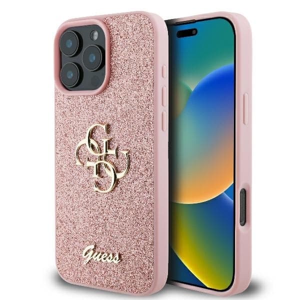 Guess Mobilskal till iPhone 16 Pro Fixed Glitter Big 4G - Rosa