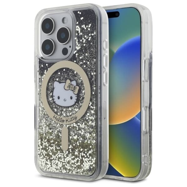 Hello Kitty Mobilskal till iPhone 16 Pro Max MagSafe Liquid Glitter - Svart Guld