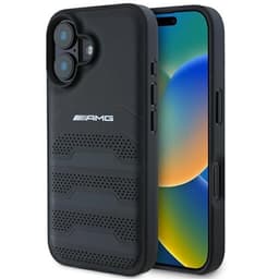Mercedes Mobilskal till iPhone 16 AMG Läder Debossed Lines - Svart