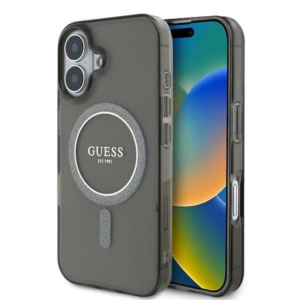 Guess iPhone 16 Mobilskal MagSafe IML Glitter Circle