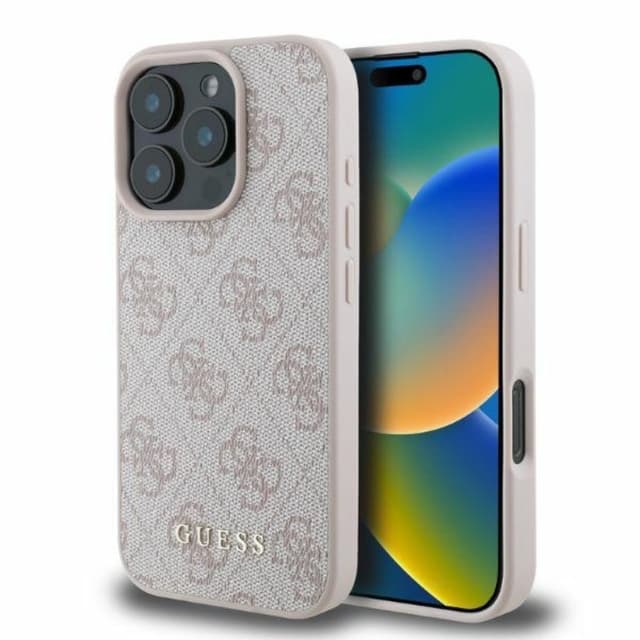 Guess Mobilskal till iPhone 16 Pro Max 4G Metal Gold Logo - Rosa