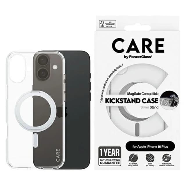 CARE By PanzerGlass Mobilskal till iPhone 16 Plus MagSafe Kickstand - Silver