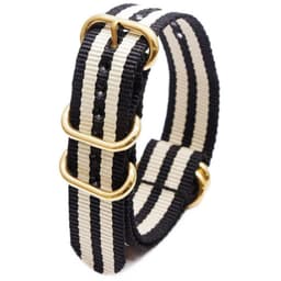 Klokkerem i nylon med oval gullspenne Svart + Hvit 18 mm