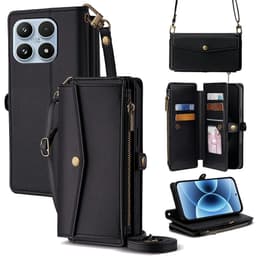 SKALO PU-Læder Envelope Big Wallet med Skulderrem Flip Cover til Xiaomi 17 - Sort