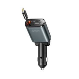 Joyroom 3i1 Billaddare med 3A USB-C, 2,4A USB och utdragbar USB-C-Kabel