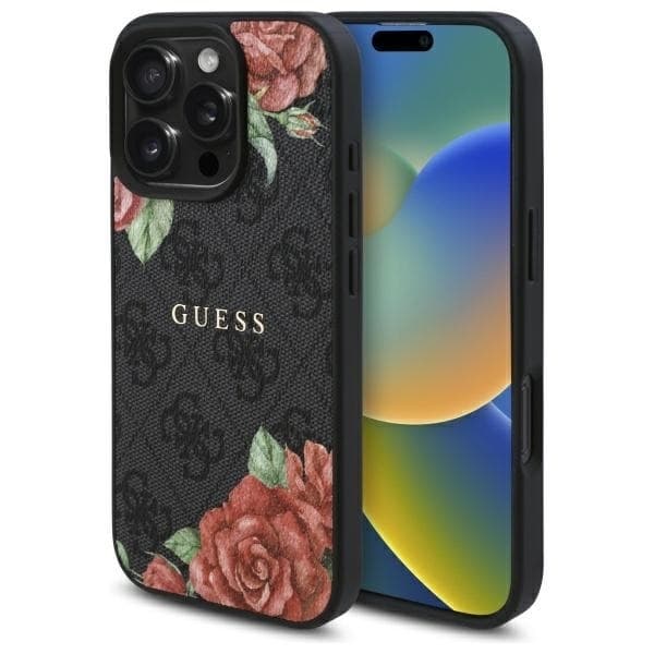 Guess telefonetui til iPhone 16 Pro MagSafe 4G Blomsterprint - Sort