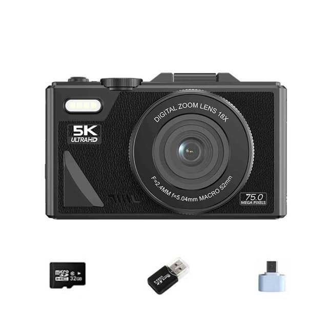 5K Digitalkamera - 75MP, WiFi, Vridbar Skärm, Kort, Typ-C Adapter