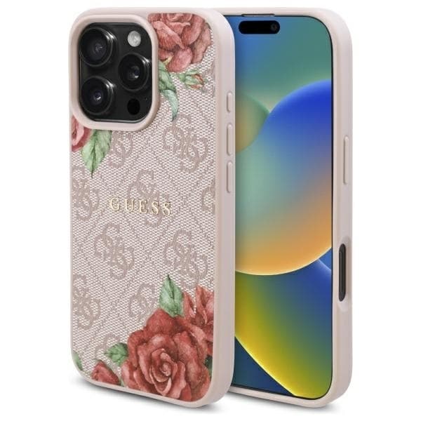 Guess telefonetui til iPhone 16 Pro MagSafe 4G Blomsterprint - Lyserød