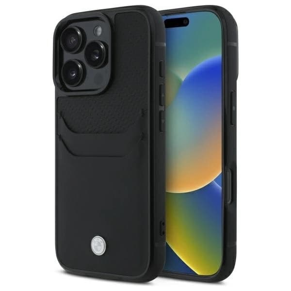 BMW telefontaske til iPhone 16 Pro Max Sign Læder Kortholder - Sort