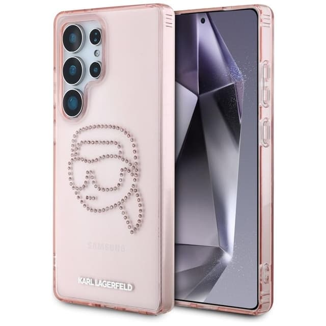 Karl Lagerfeld Telefontaske til Galaxy S25 Ultra Rhinestone Karl Head - Lyserød