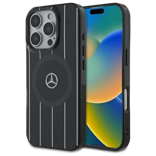 Mercedes telefontaske til iPhone 16 Pro MagSafe MB krydsede linjer - sort