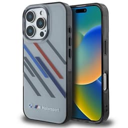 BMW iPhone 16 Plus Mobilskal Motosport IML Random Stripes - Grå