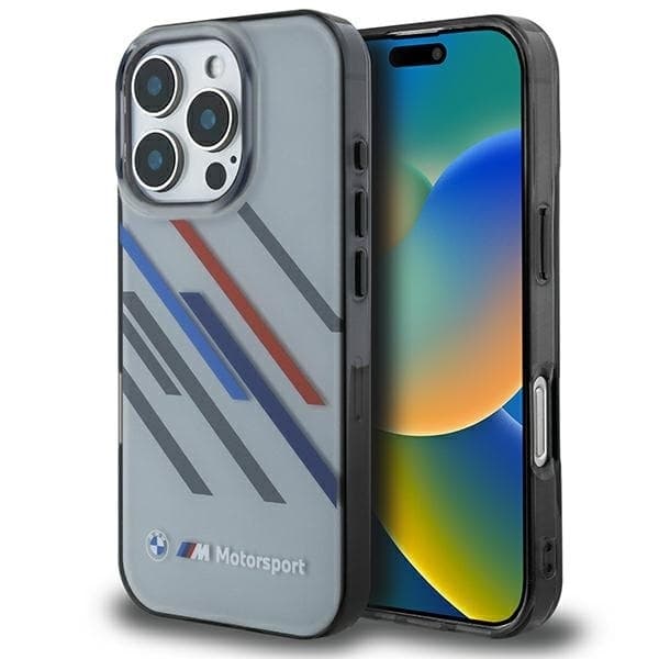 BMW iPhone 16 Plus Mobilskal Motosport IML Random Stripes - Grå