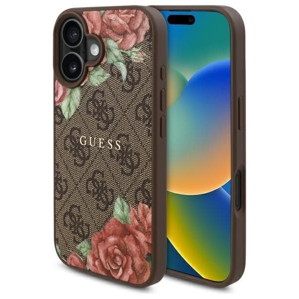 Guess telefonetui til iPhone 16 MagSafe 4G Blomsterprint - Brun