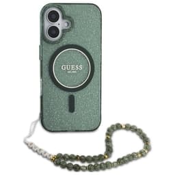 Guess Mobilskal till iPhone 16 Plus MagSafe IML Glitter Med Strap - Grön