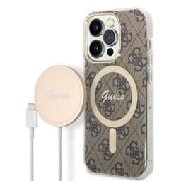 GUESS iPhone 14 Pro Magsafe Case Print + Trådløs Oplader - Brun