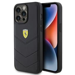Ferrari Telefontaske til iPhone 15 Pro Max Quiltet Metal Logo - Sort