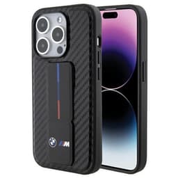 BMW telefontaske til iPhone 15 Pro Grip Stand Glat & Carbon - Sort